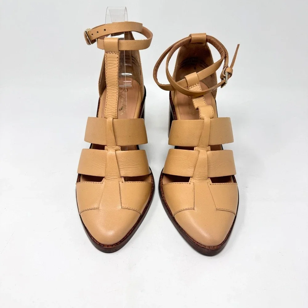 Seychelles Sandals Womens 6 Tan Leather Strappy Block Heel Ankle Strap Neutral - Picture 2 of 8
